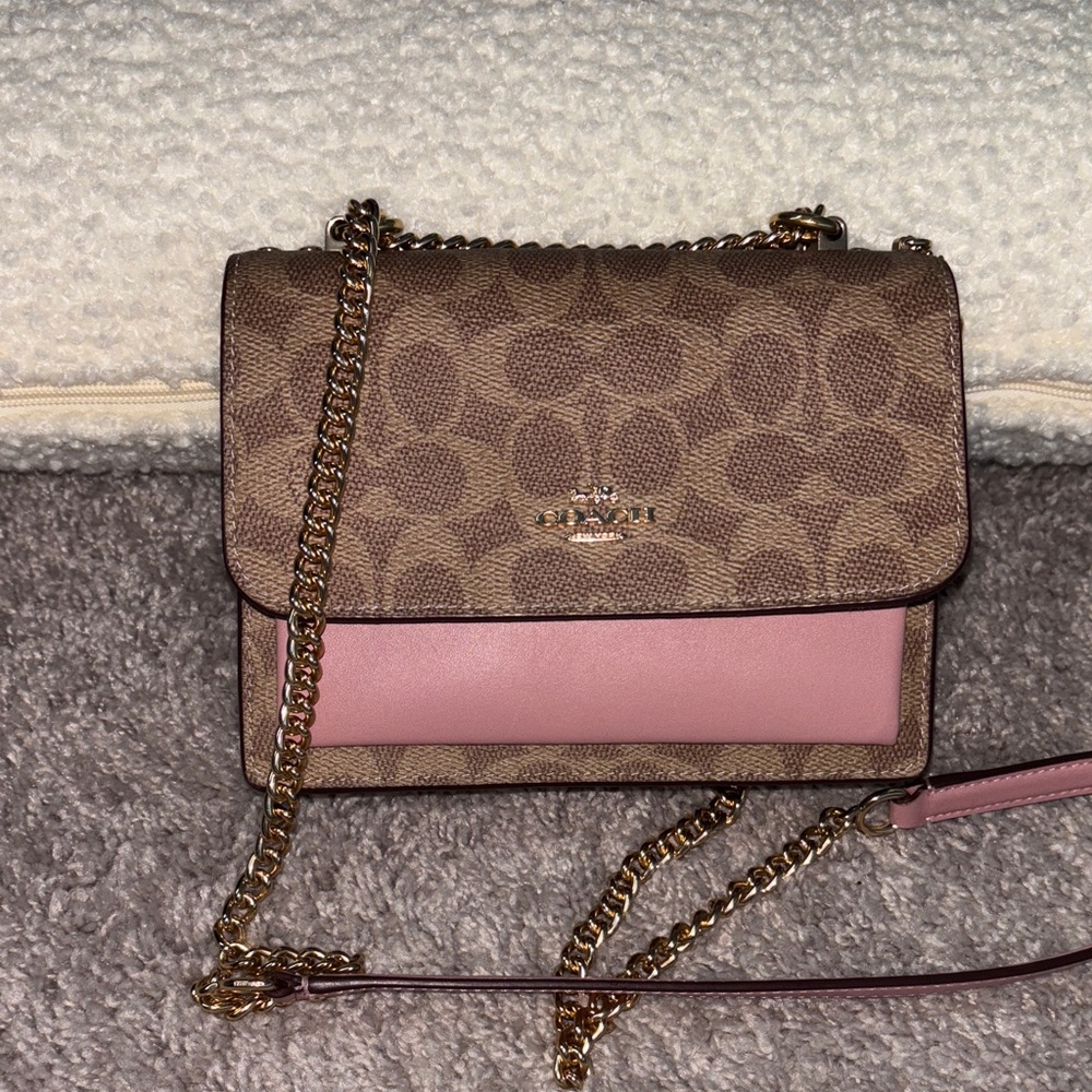 Coach Mini Klare Signature Brown and Pink Crossbody Bag
